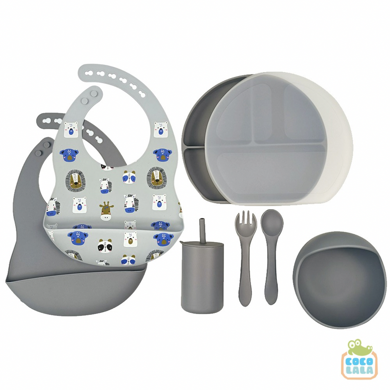 Baby Silicone Feeding Set - Gray Safari
